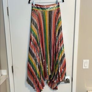 Alice + Olivia Red and Orange Maxi Asymmetrical A-Line Skirt
